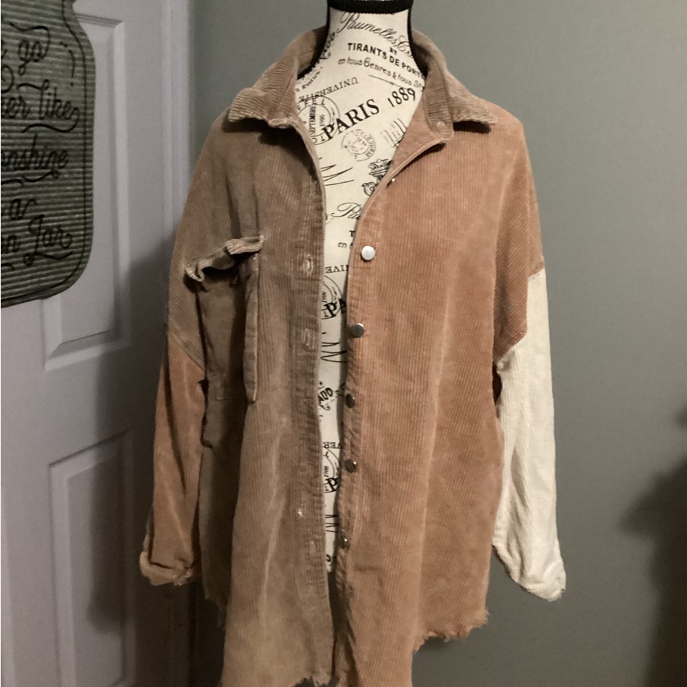Corduroy Color Block Shacket Button Up Size Small - image 3